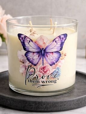 Purple Butterfly 'Prove Them Wrong' Scented Candle - White